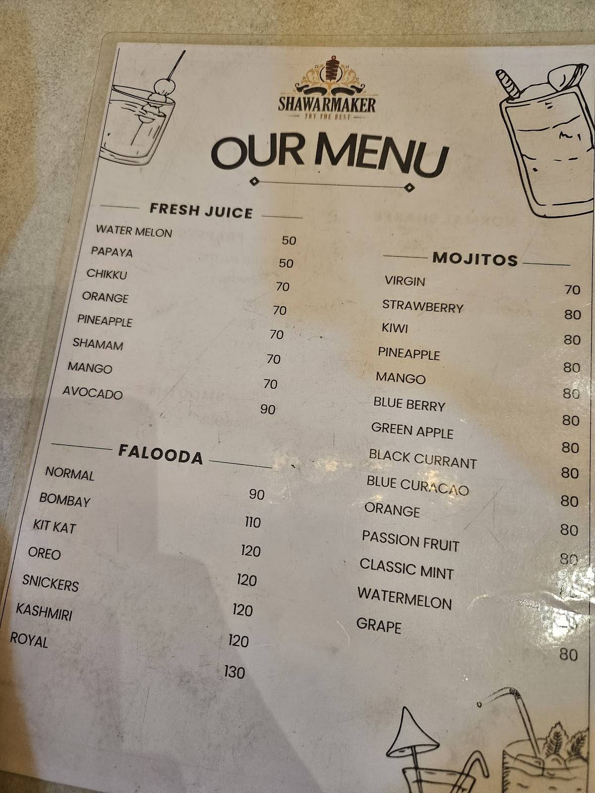 SHAWARMAKER KATTANAM menu