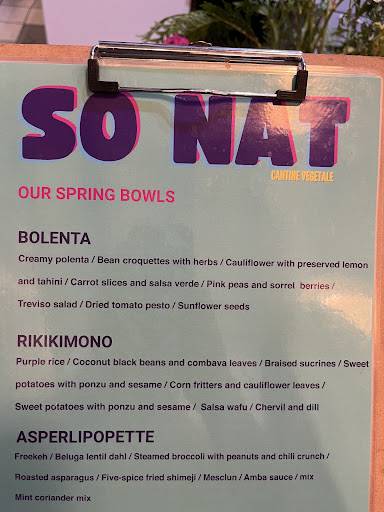 Menu de SO NAT - Notre Dame de Lorette