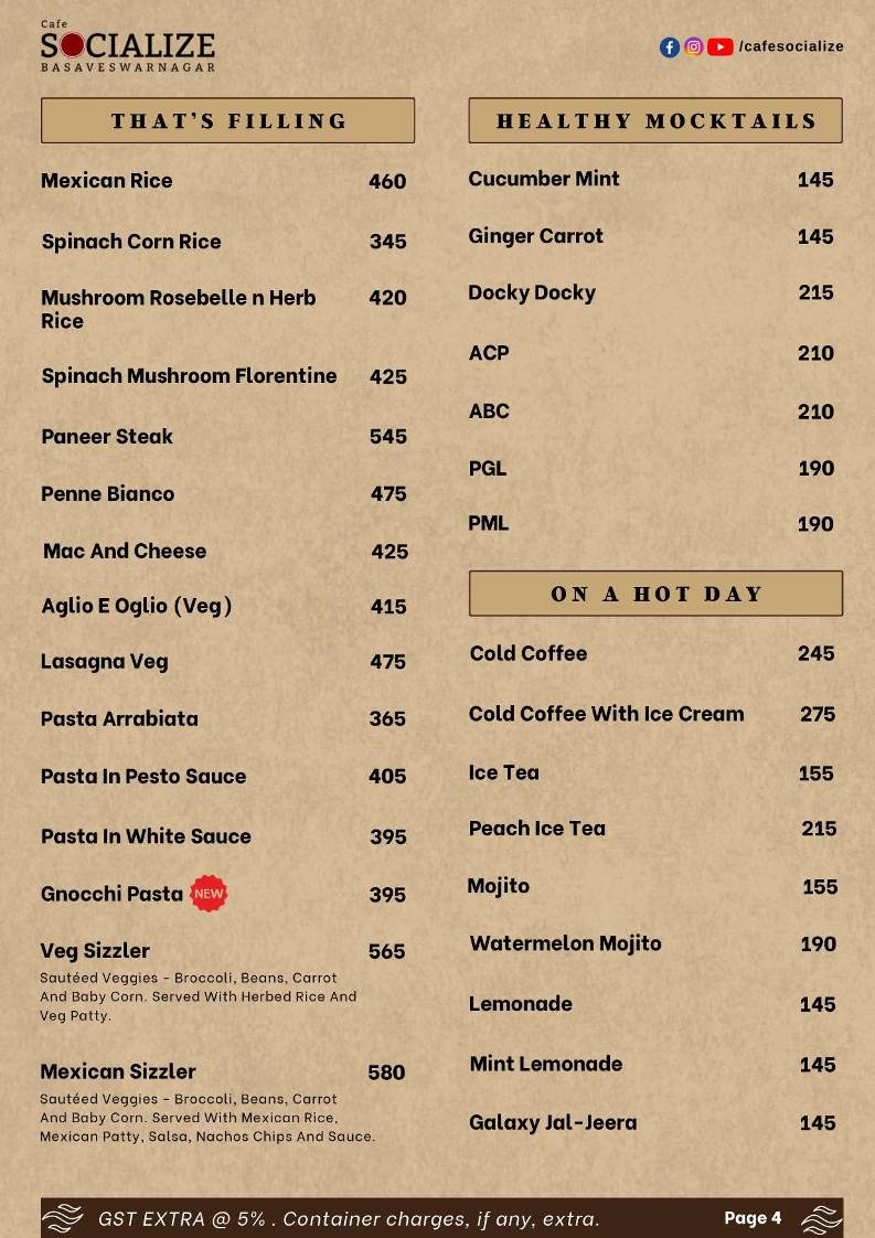 SOCIALIZE menu