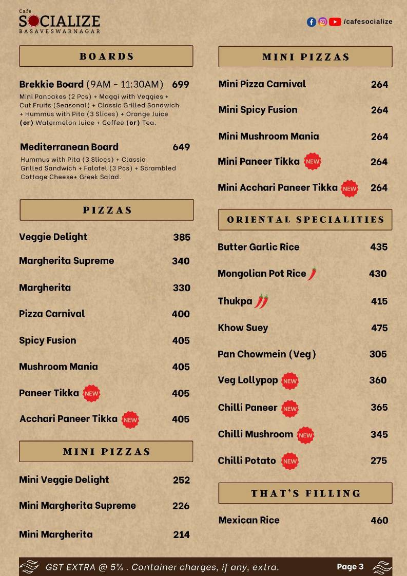 SOCIALIZE menu