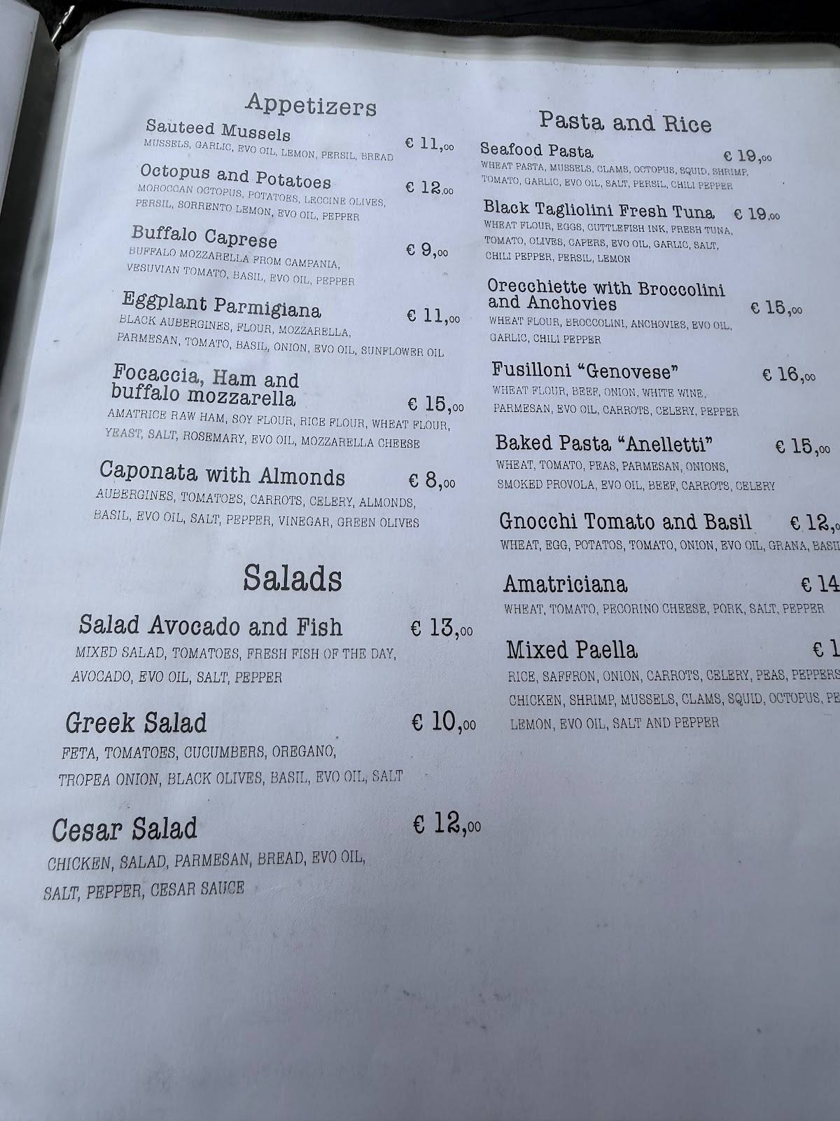 Menu di SUD Vino & Cucina 