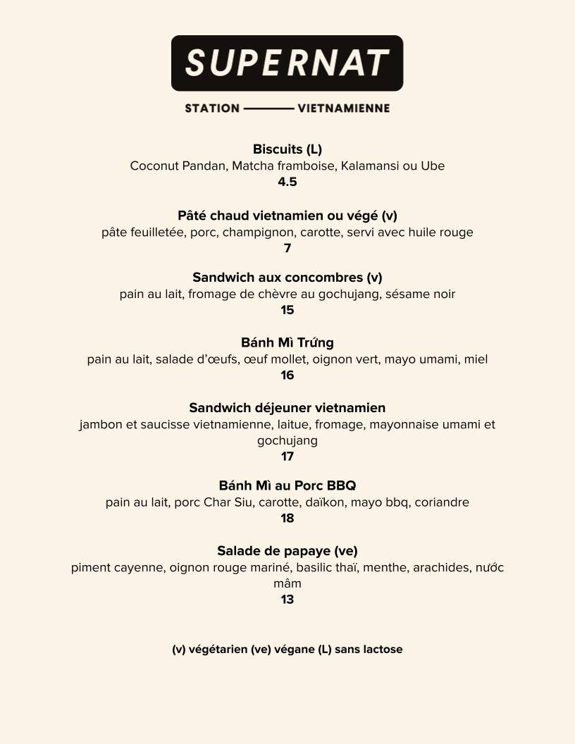 Menu de SUPERNAT