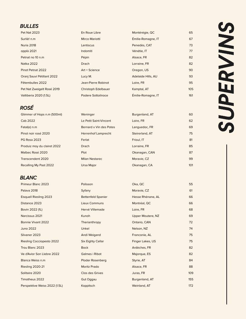 Menu de SUPERNAT