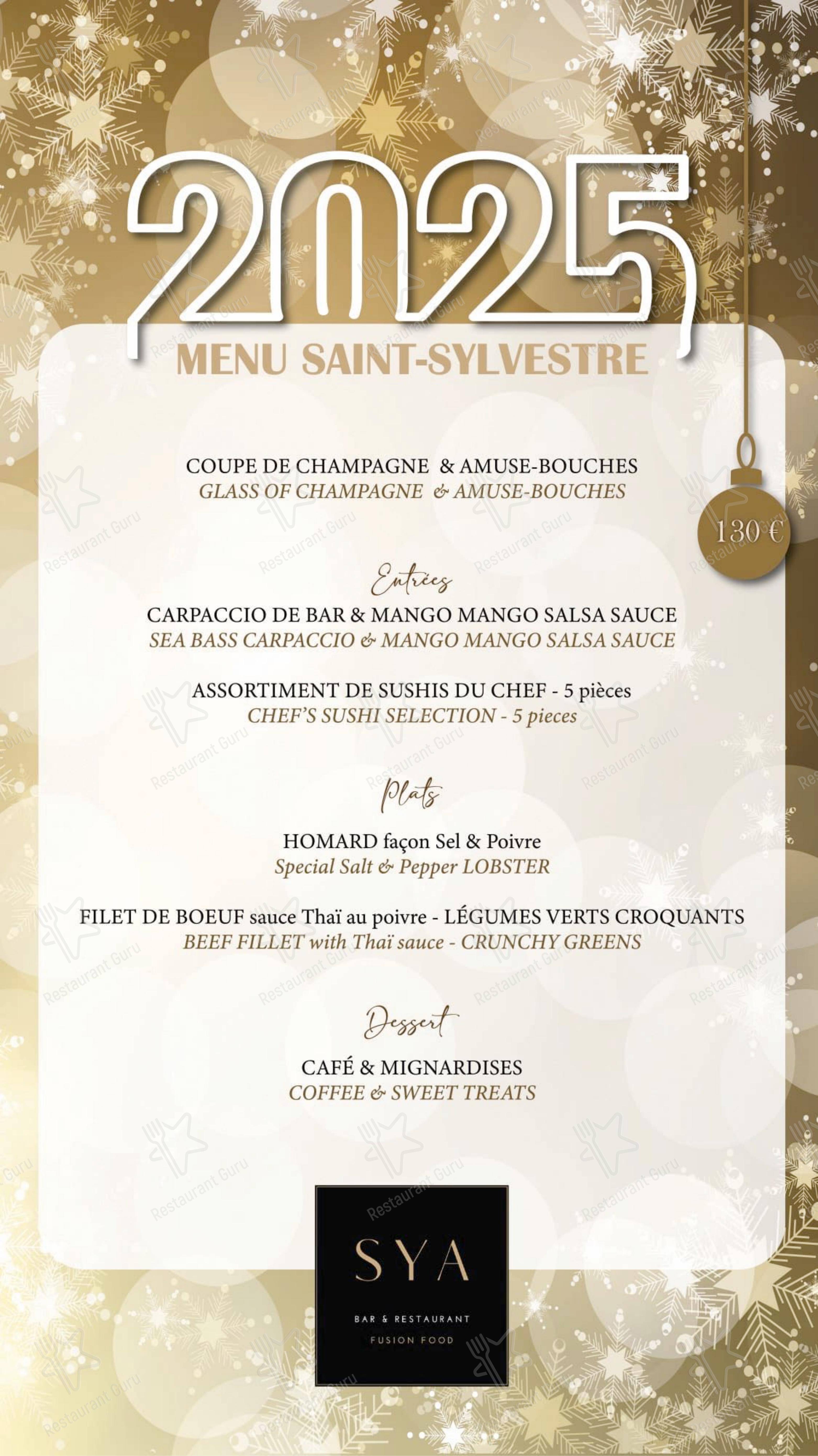 Menu pour SYA restaurant