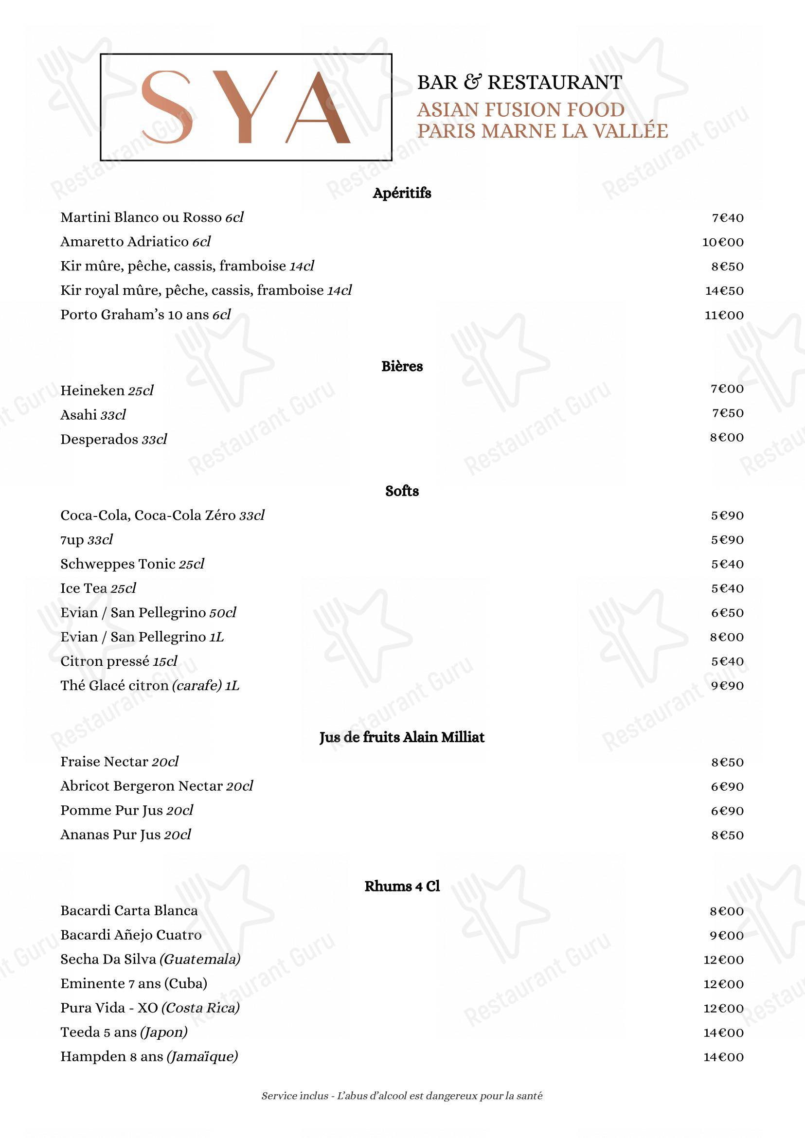 Menu pour SYA - Menu bar