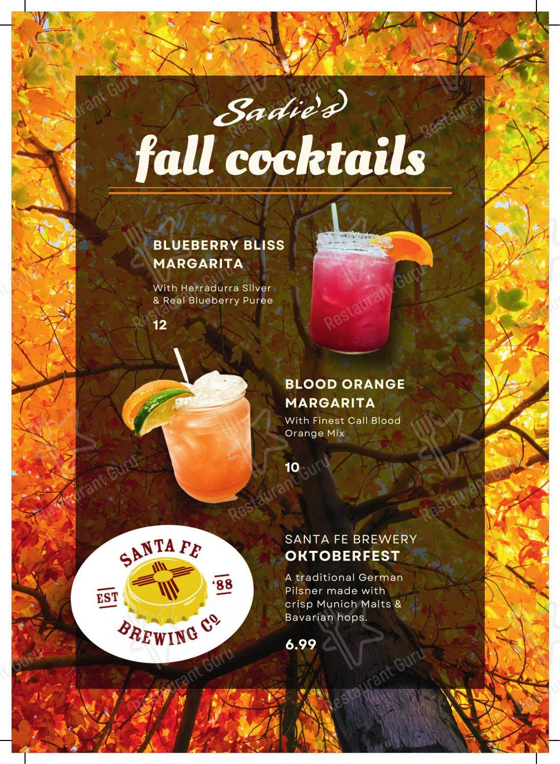 Menu at Sadie's of New Mexico restaurant, Los Ranchos de Albuquerque ...