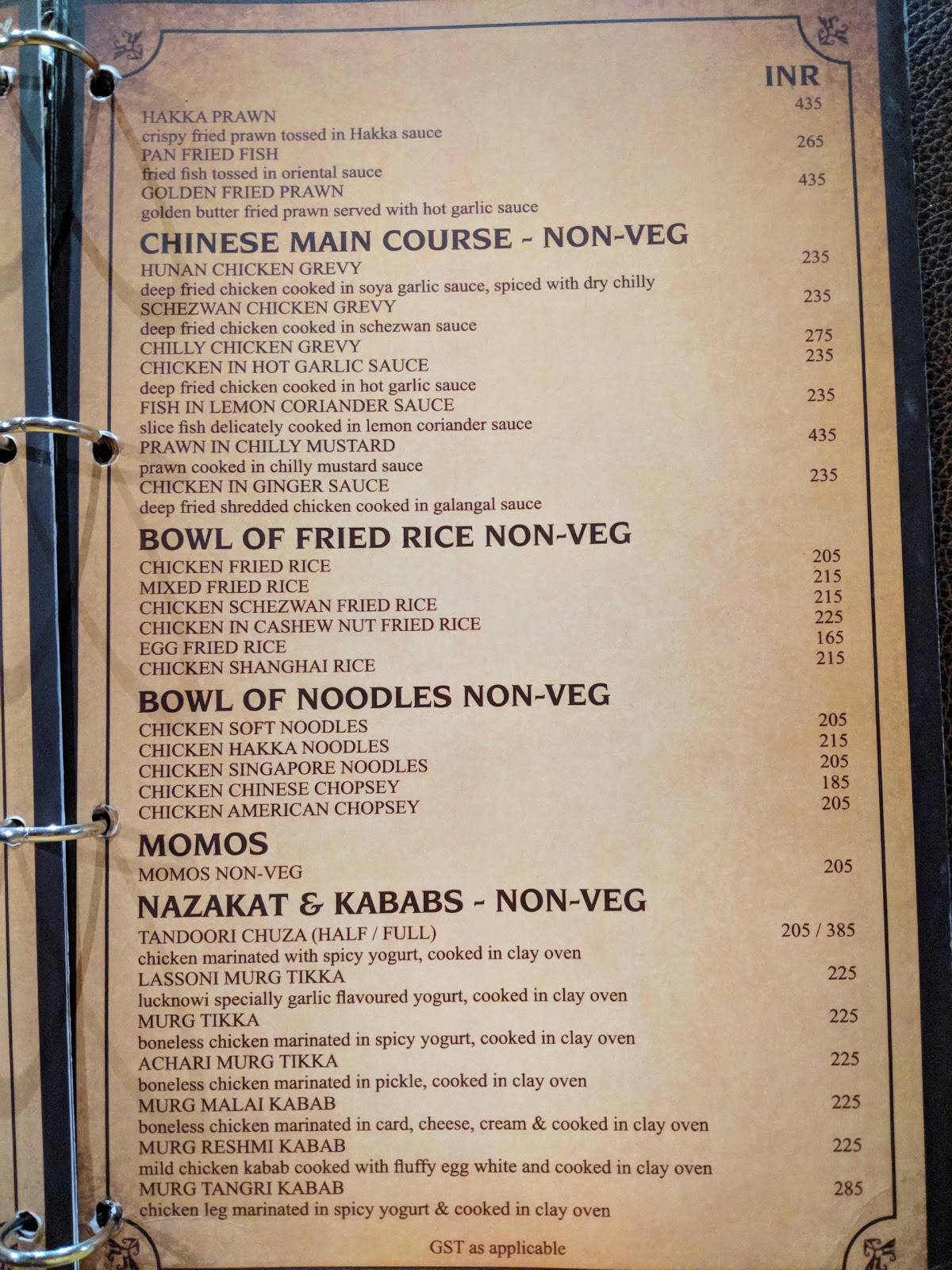 Saffron menu