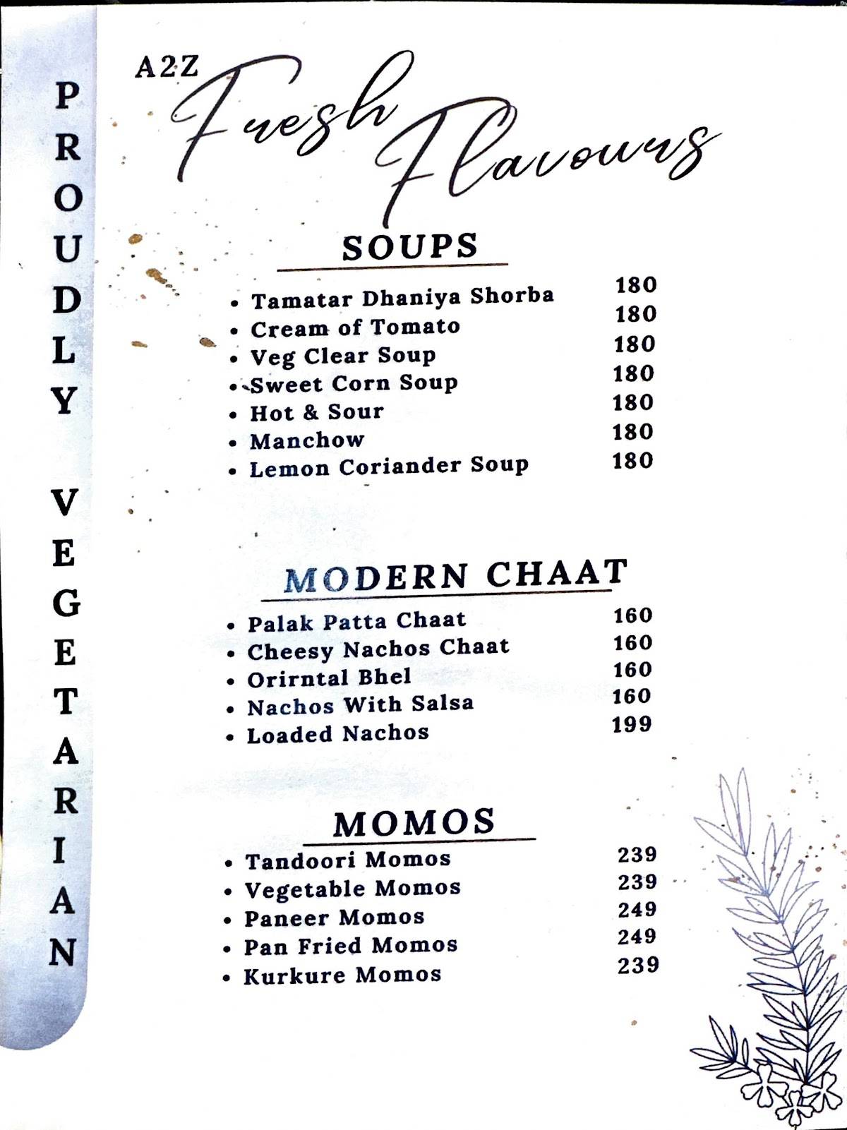 A2Z Fresh Flavours menu