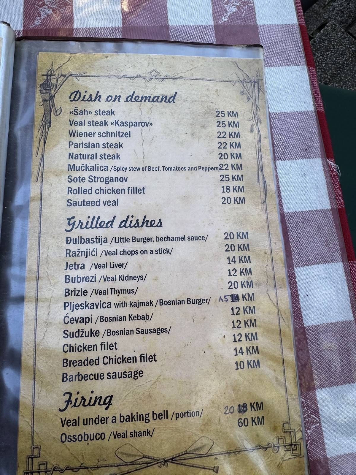Menu de Šahovski klub "Bosna"