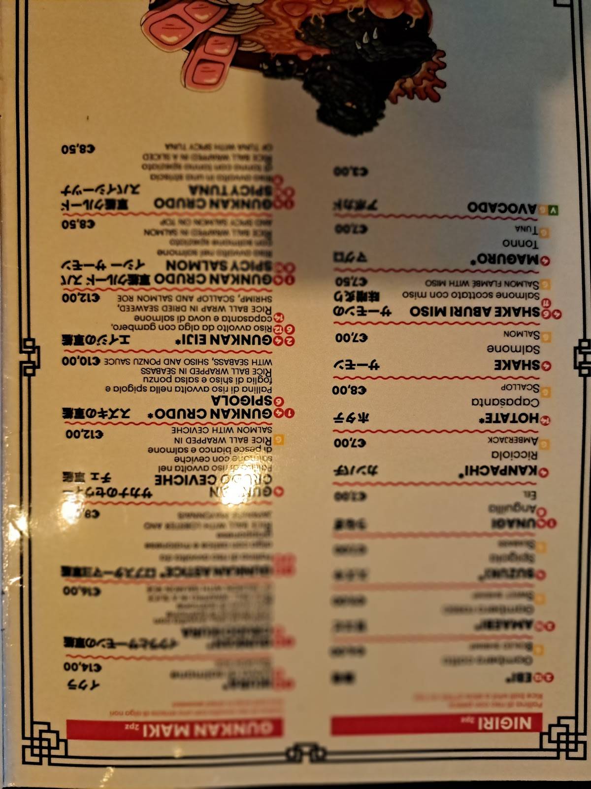 Menu di Sakana Sushi 