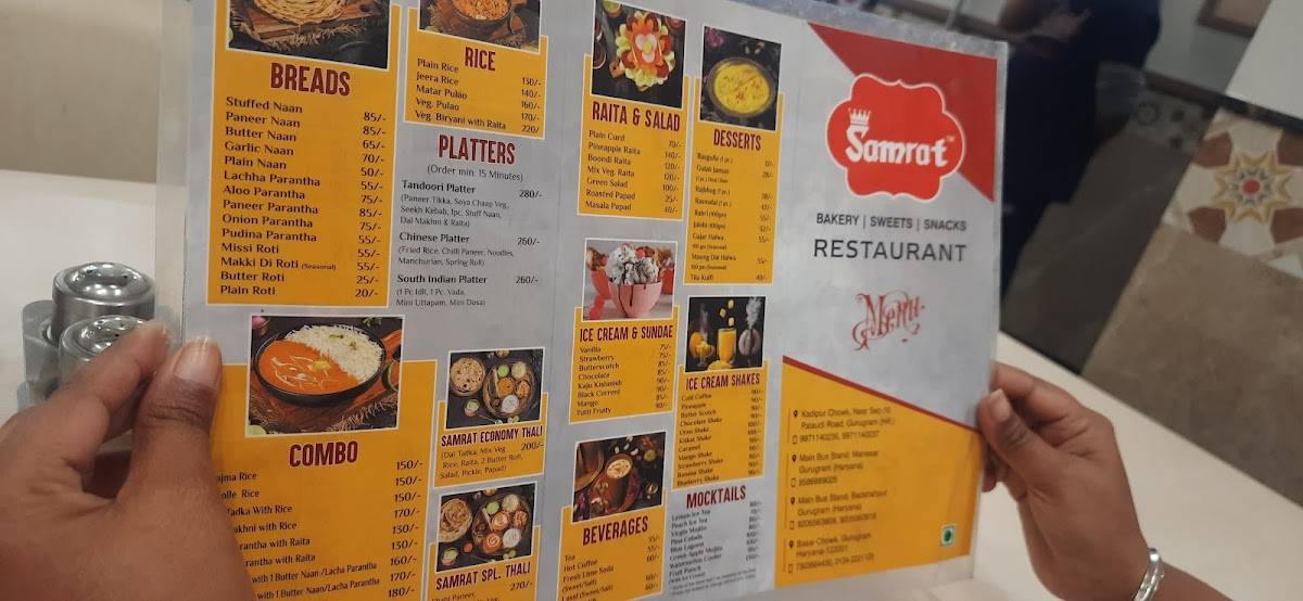 Samrat sweets Badshahpur new menu