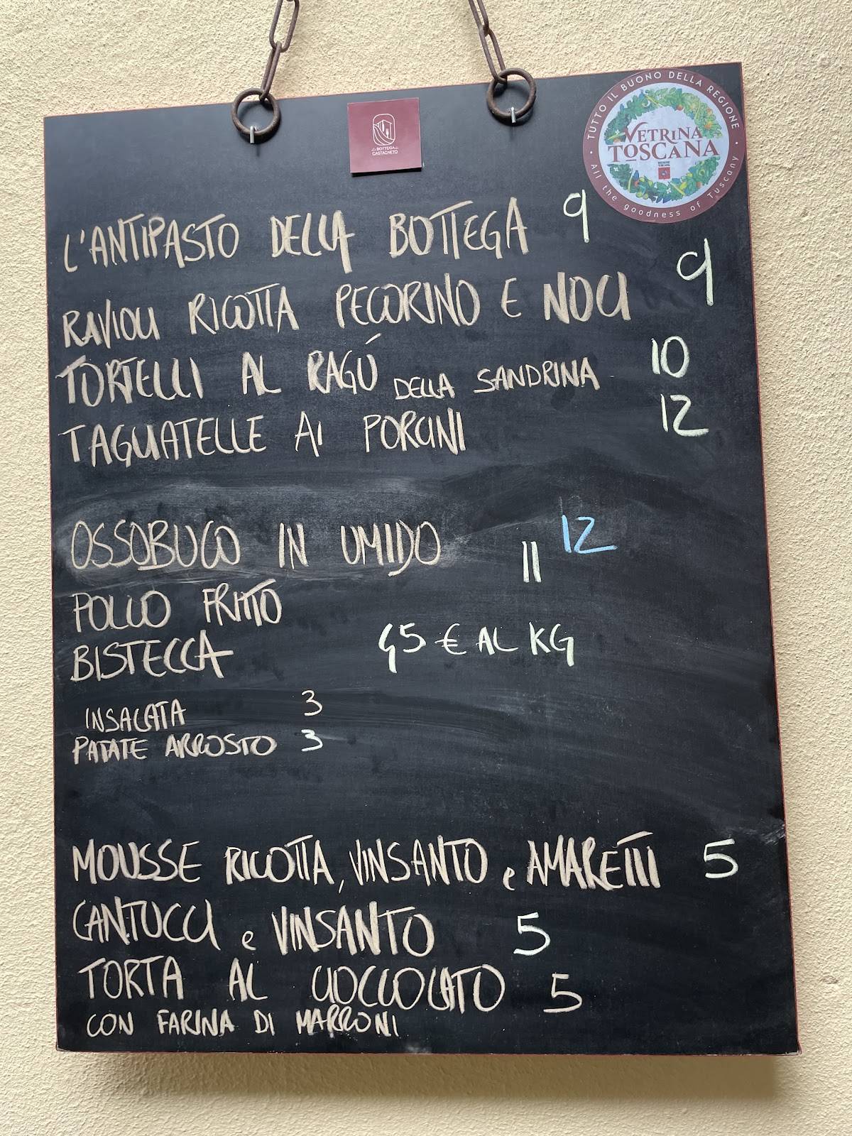 Menu di La Bottega di Castagneto 