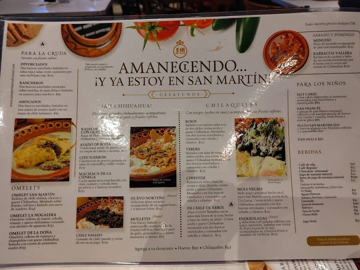 Carta del pub y bar San Martín Cantina Tradicional, Ciudad Juarez