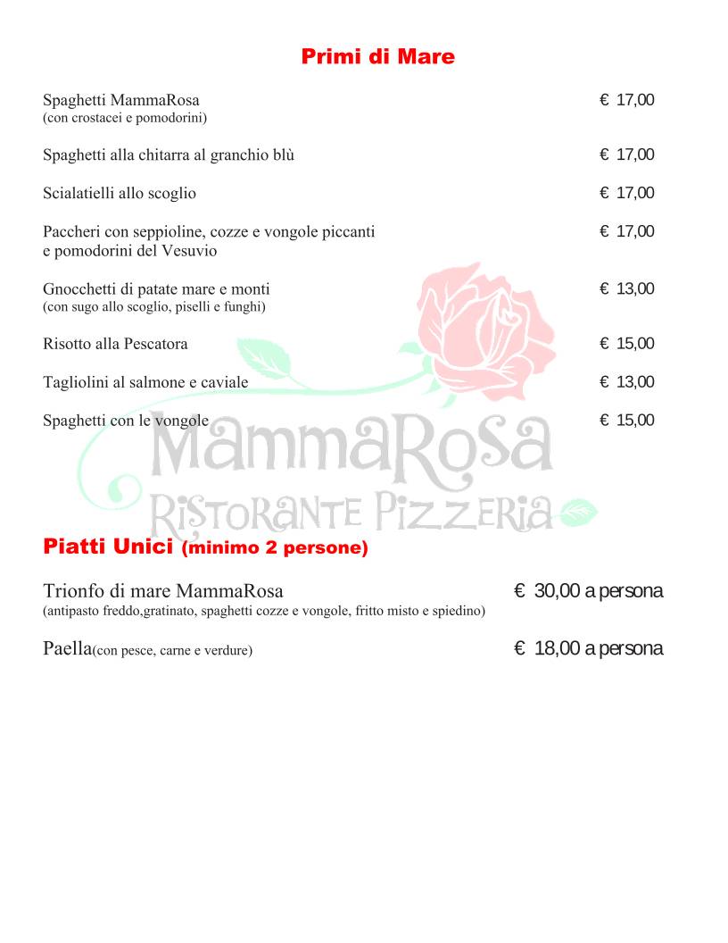Menu di Ristorante Pizzeria Mamma Rosa 