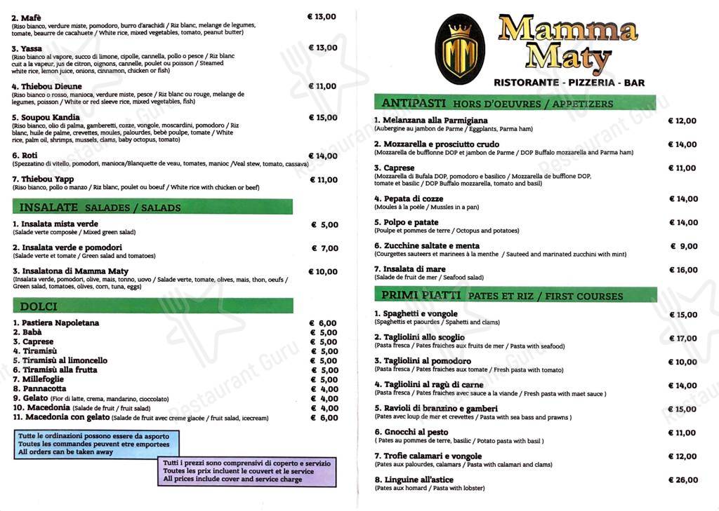 Menu di MAMMA MATY