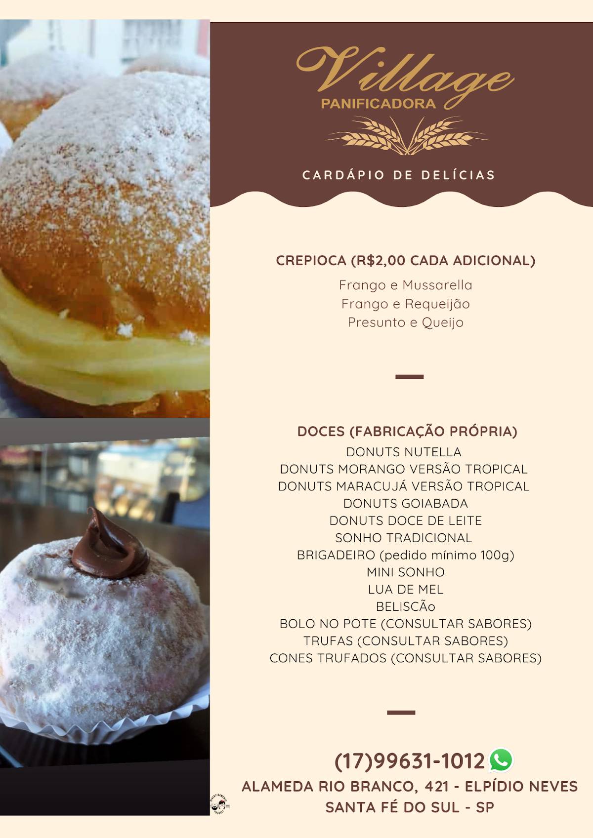 Panificadora Village cardápio