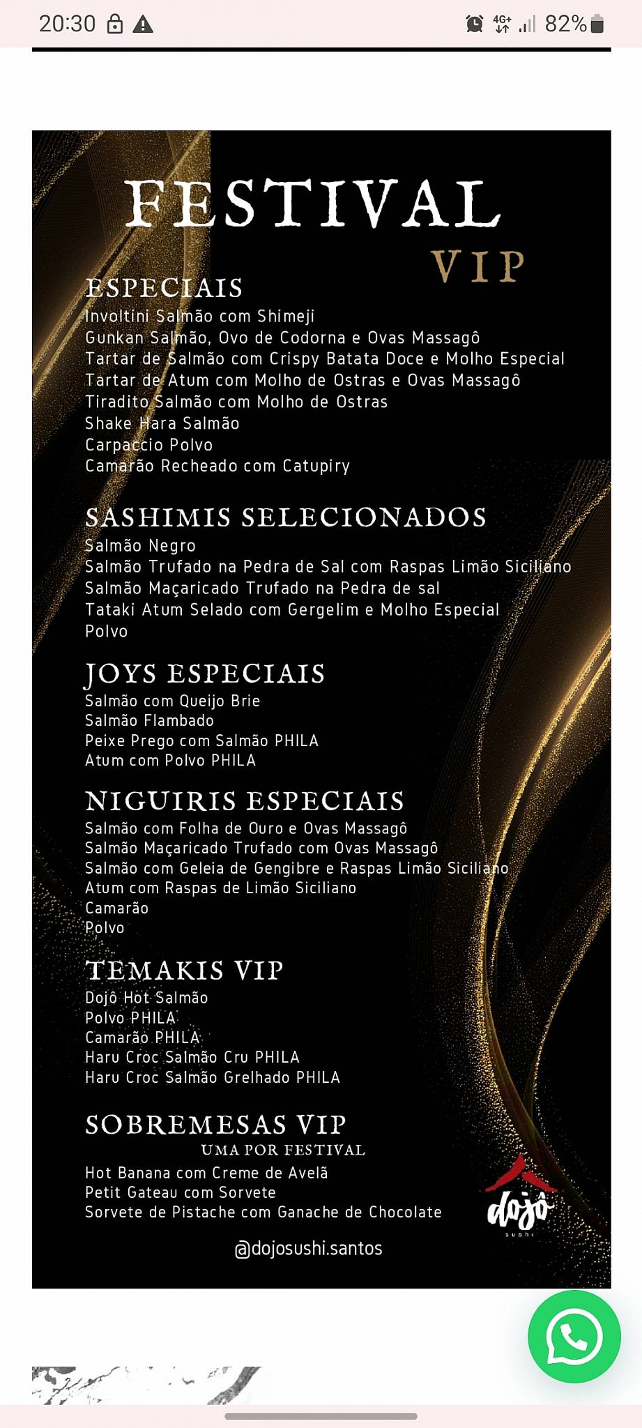 Dojô Sushi cardápio