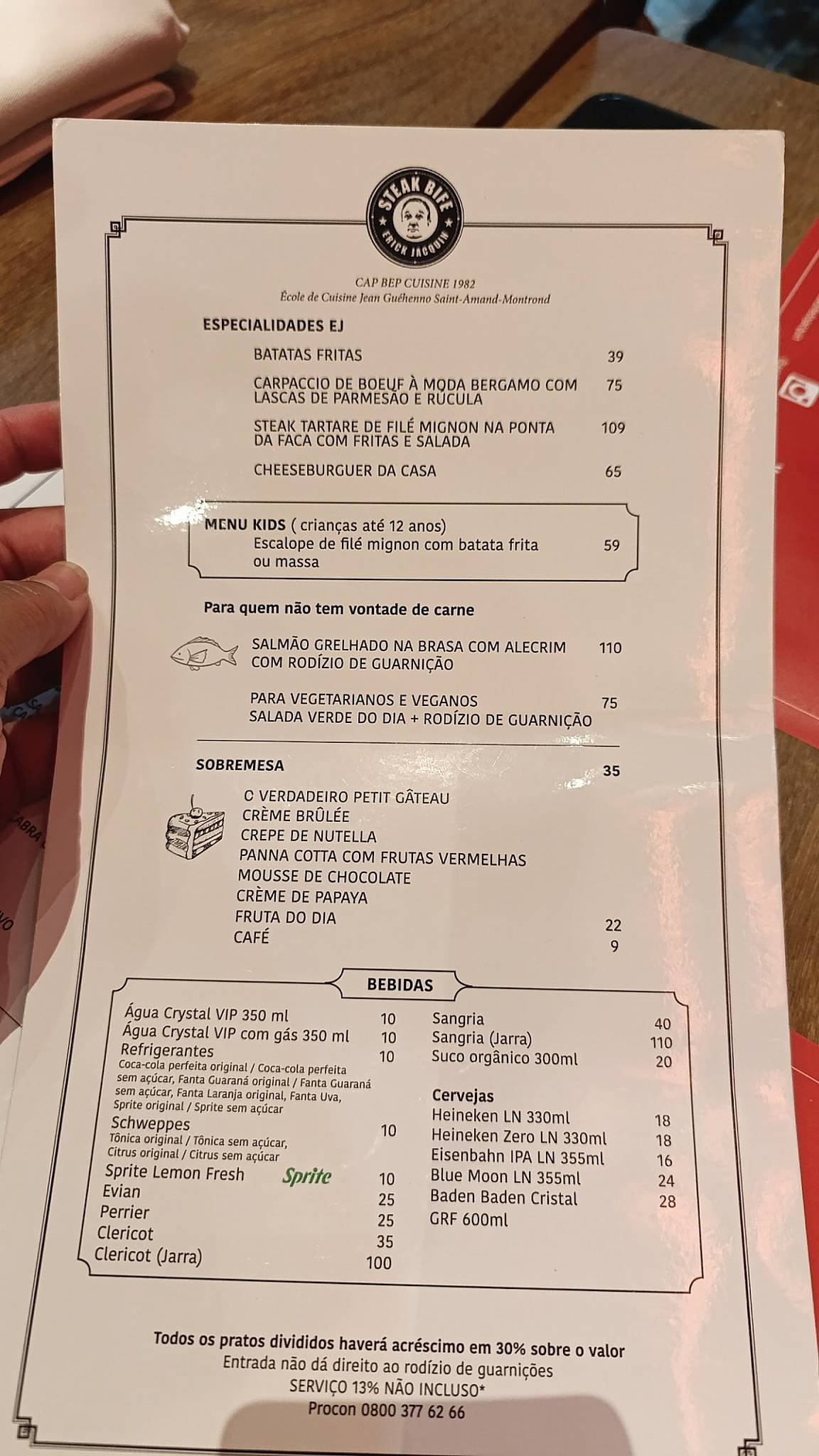 Steak Bife - Chef Erick Jacquin (Rebouças) cardápio