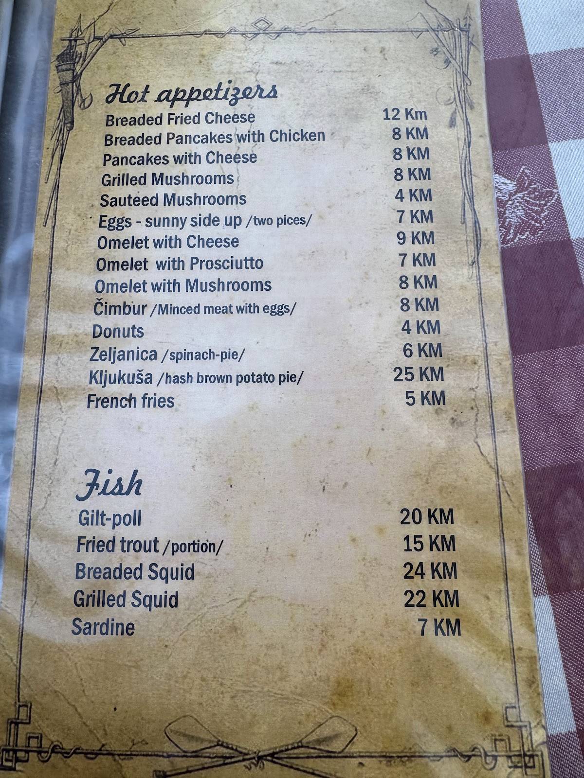 Menu de Šahovski klub "Bosna"