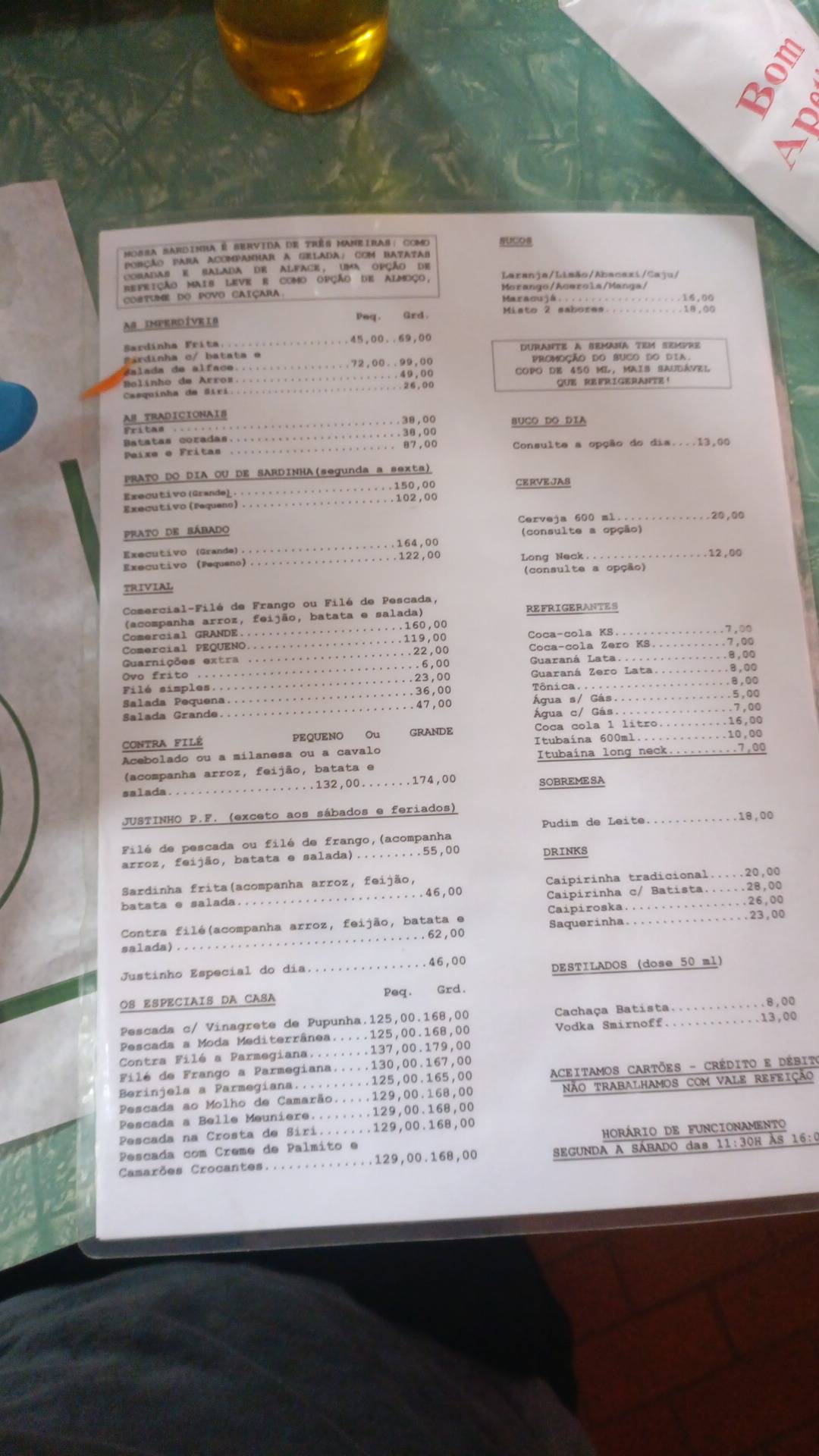 Sardinha Boteco cardápio