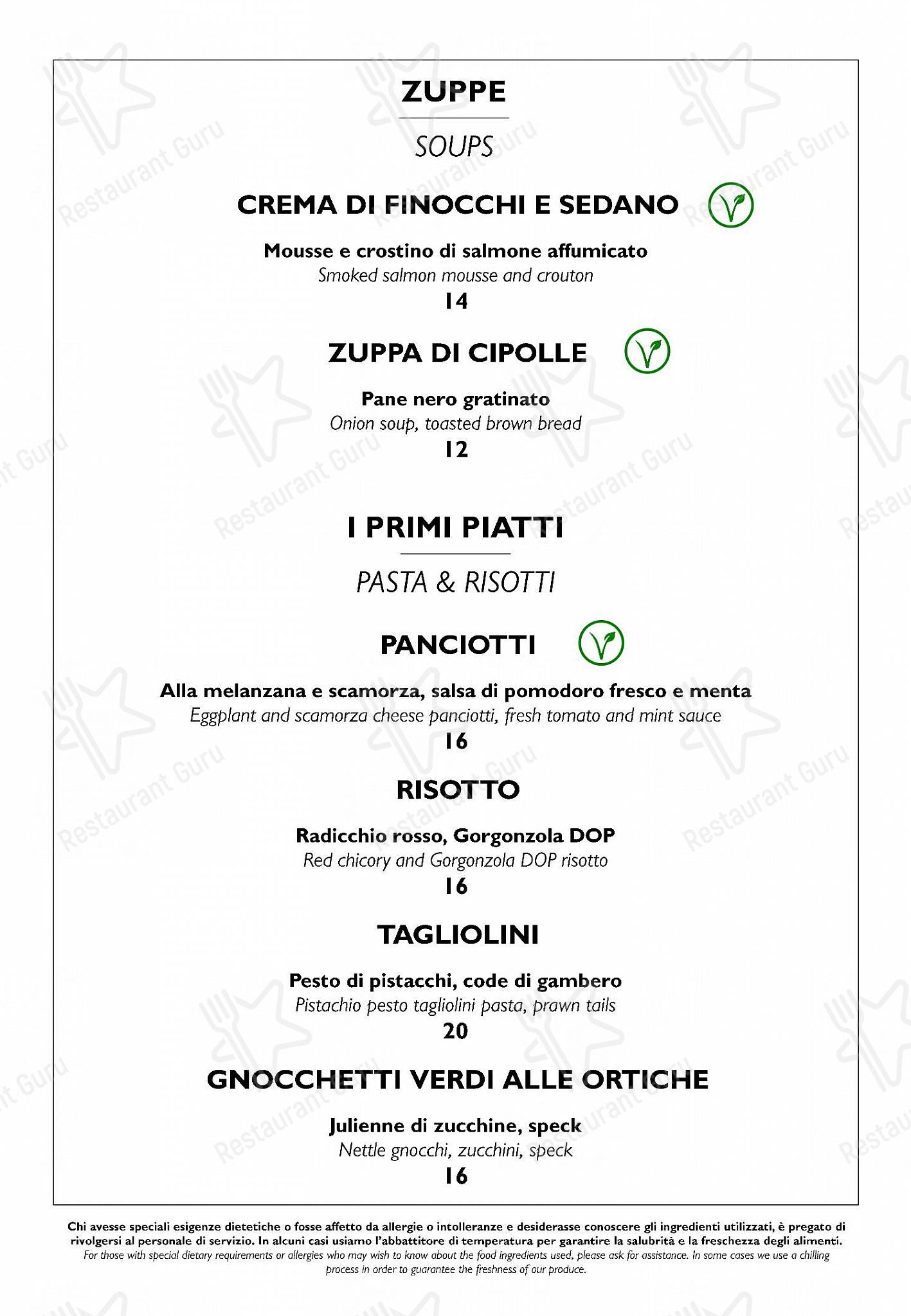 Menu per Satin in Como