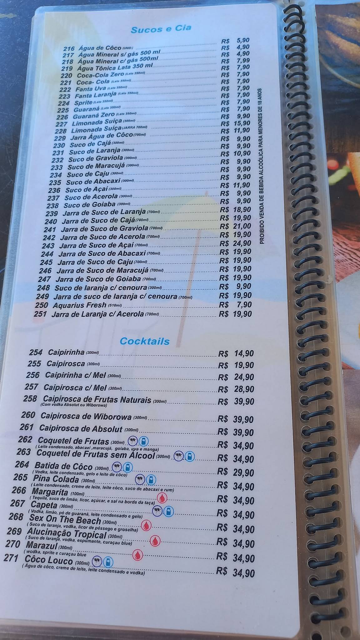 Barraca Saturno Beach cardápio