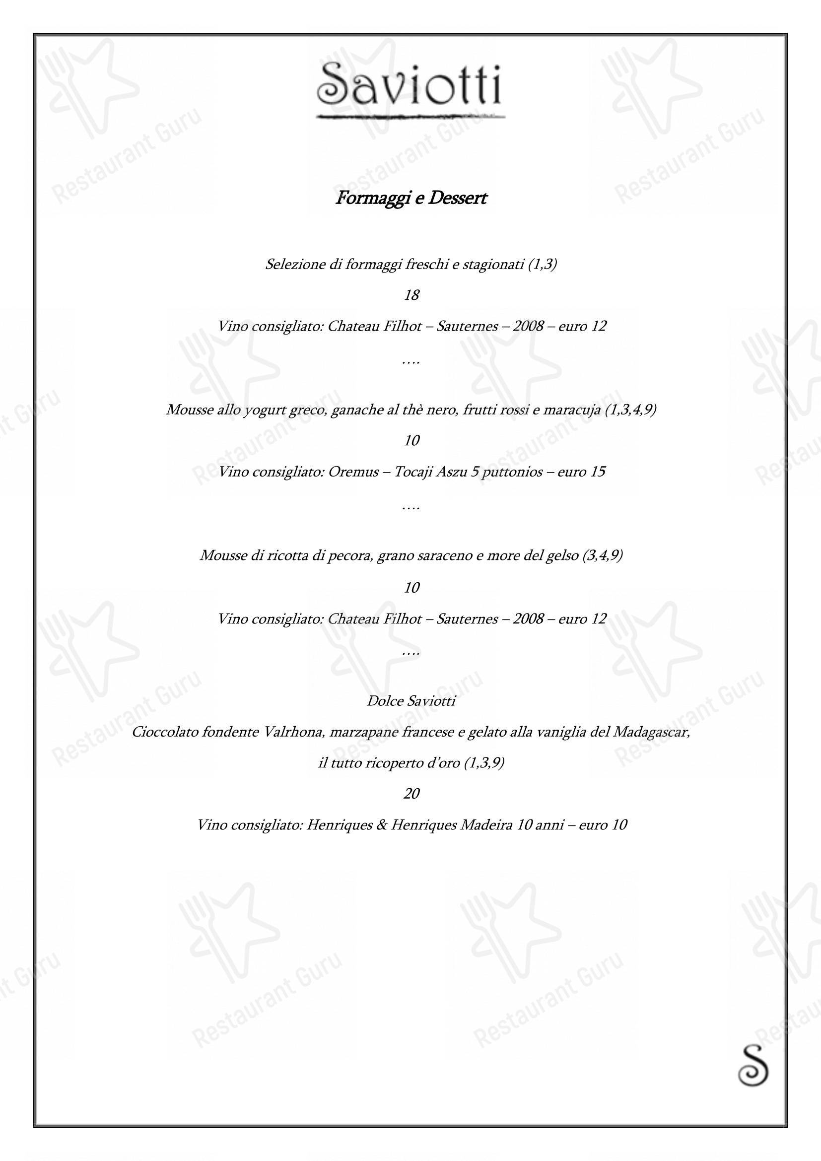 Saviotti in Ancona - Menu bar