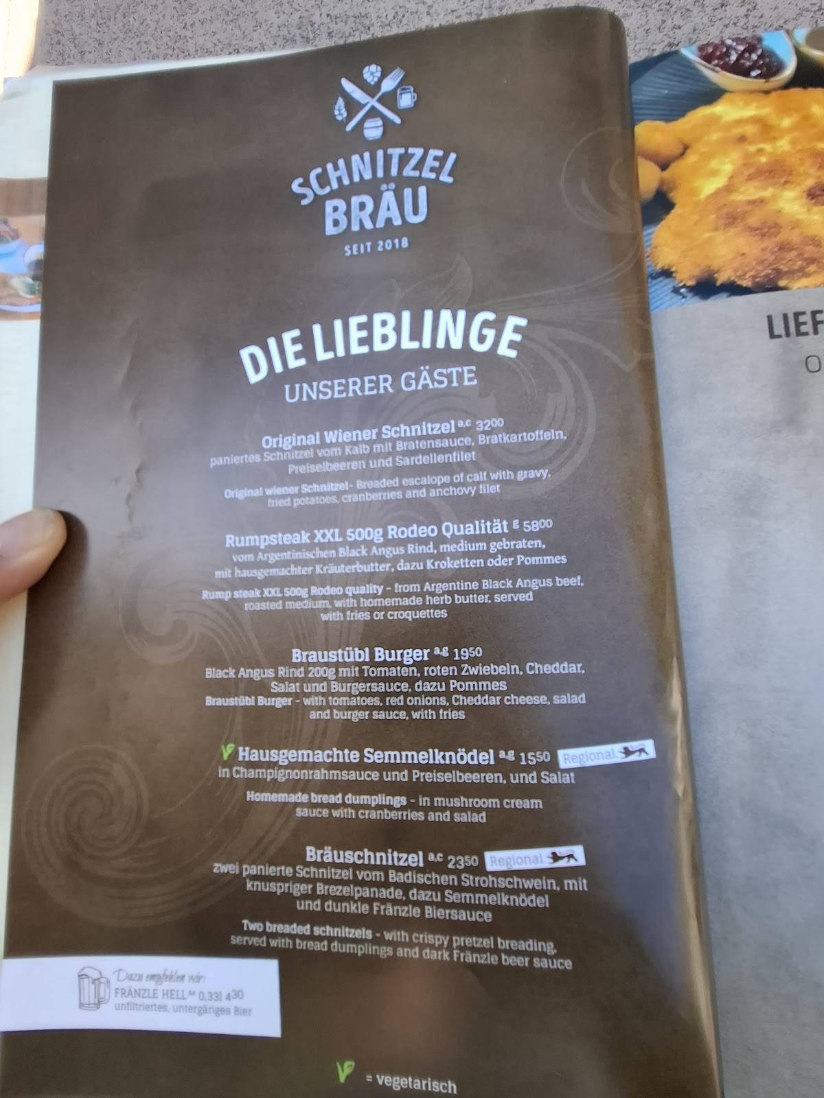 Menu de Schnitzel Bräu Rastatt