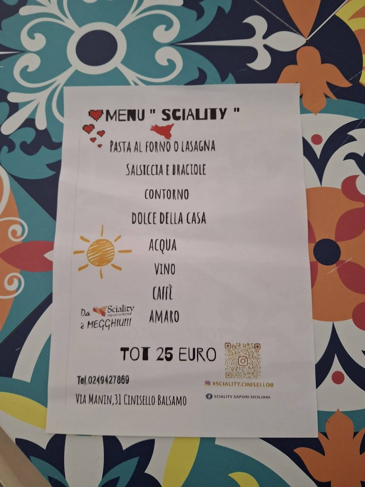 Menu di Sciality - Sapori Siciliani 