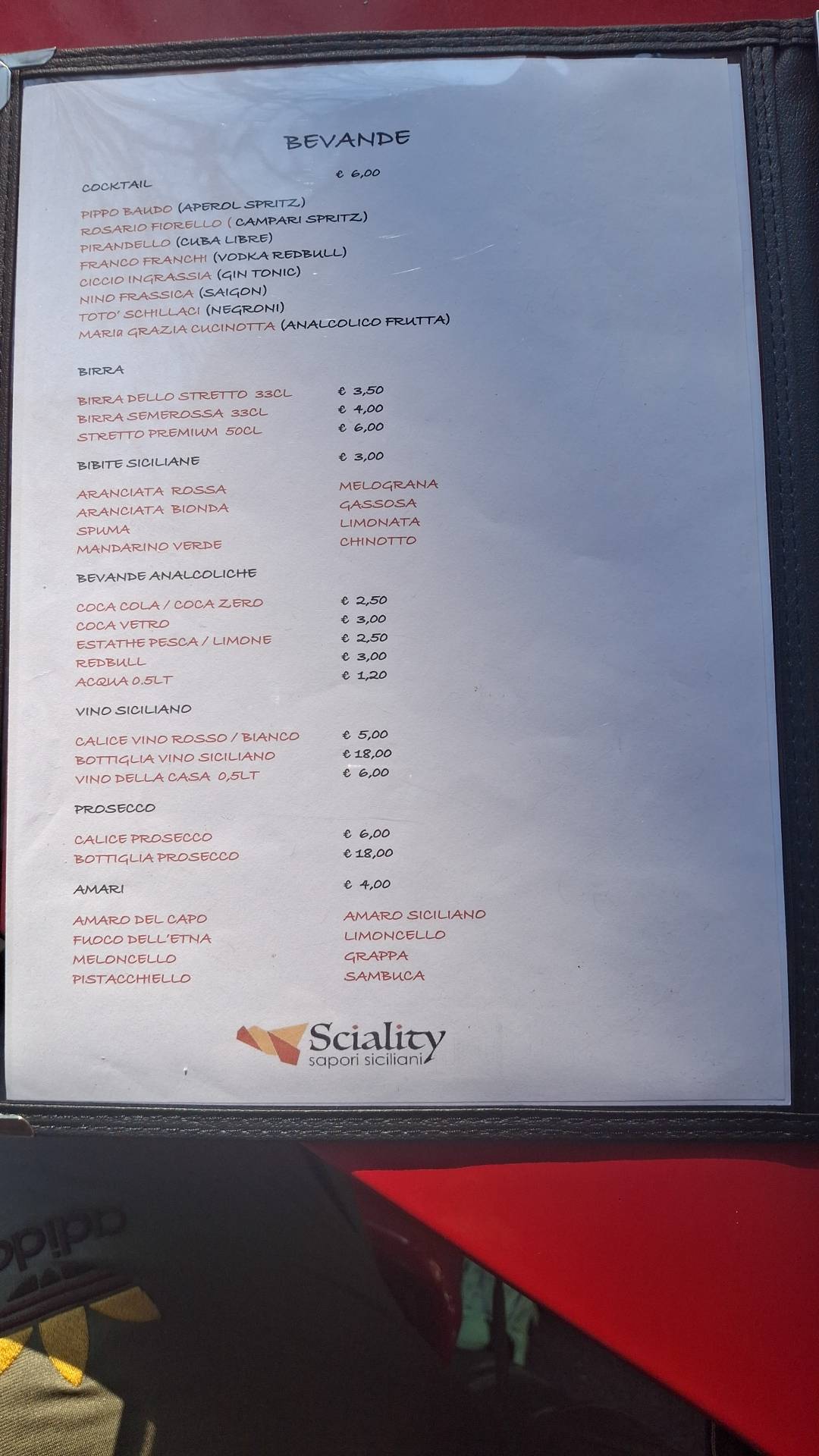 Menu di Sciality - Sapori Siciliani 