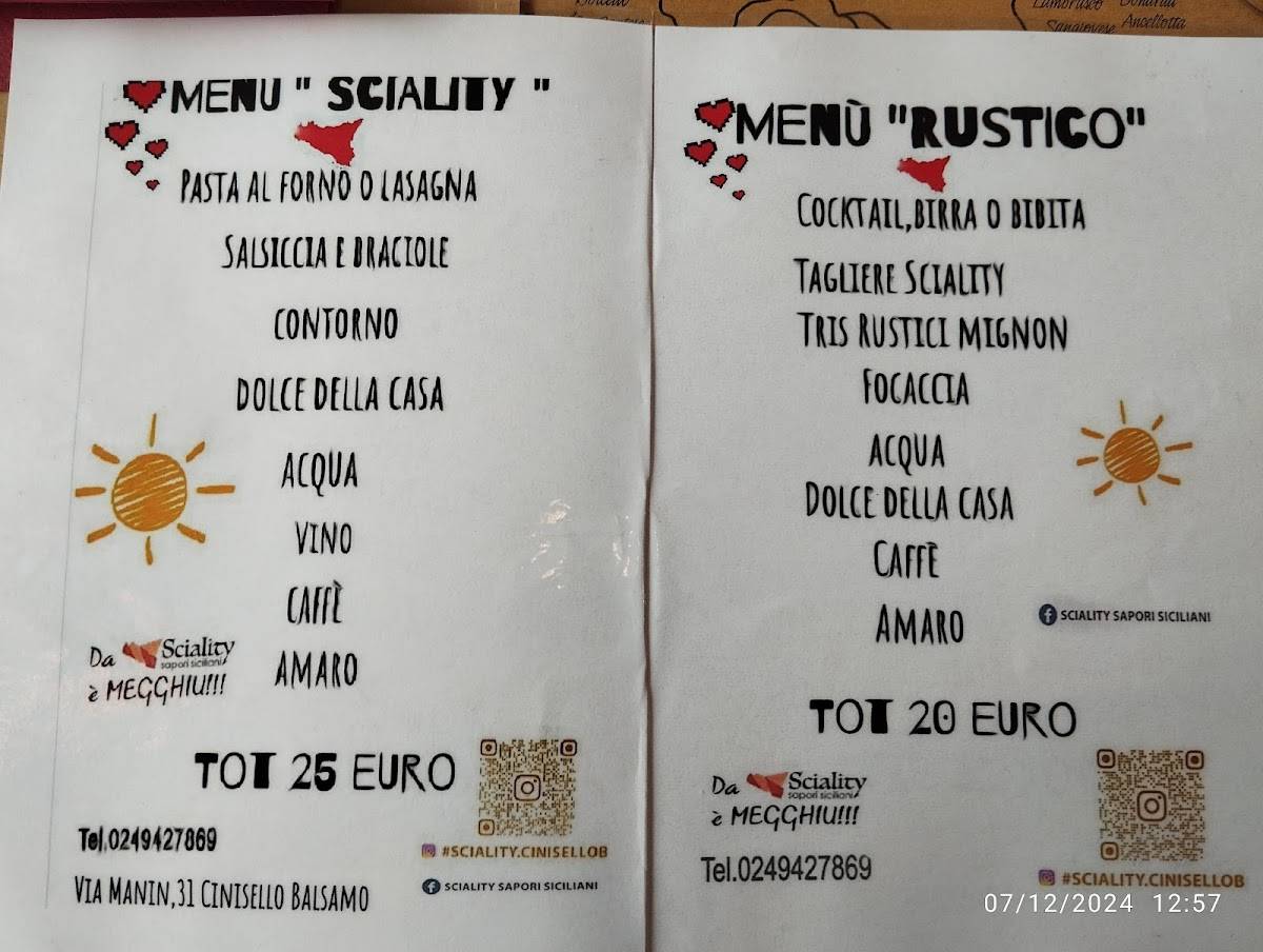 Menu di Sciality - Sapori Siciliani 