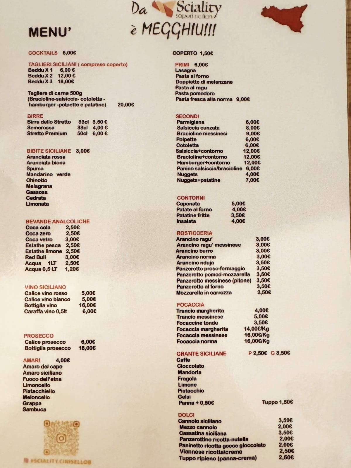 Menu di Sciality - Sapori Siciliani 