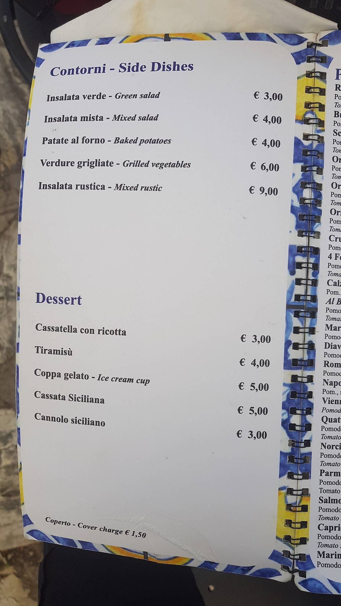 Menu di Ristorante Pizzeria Il Baglio 