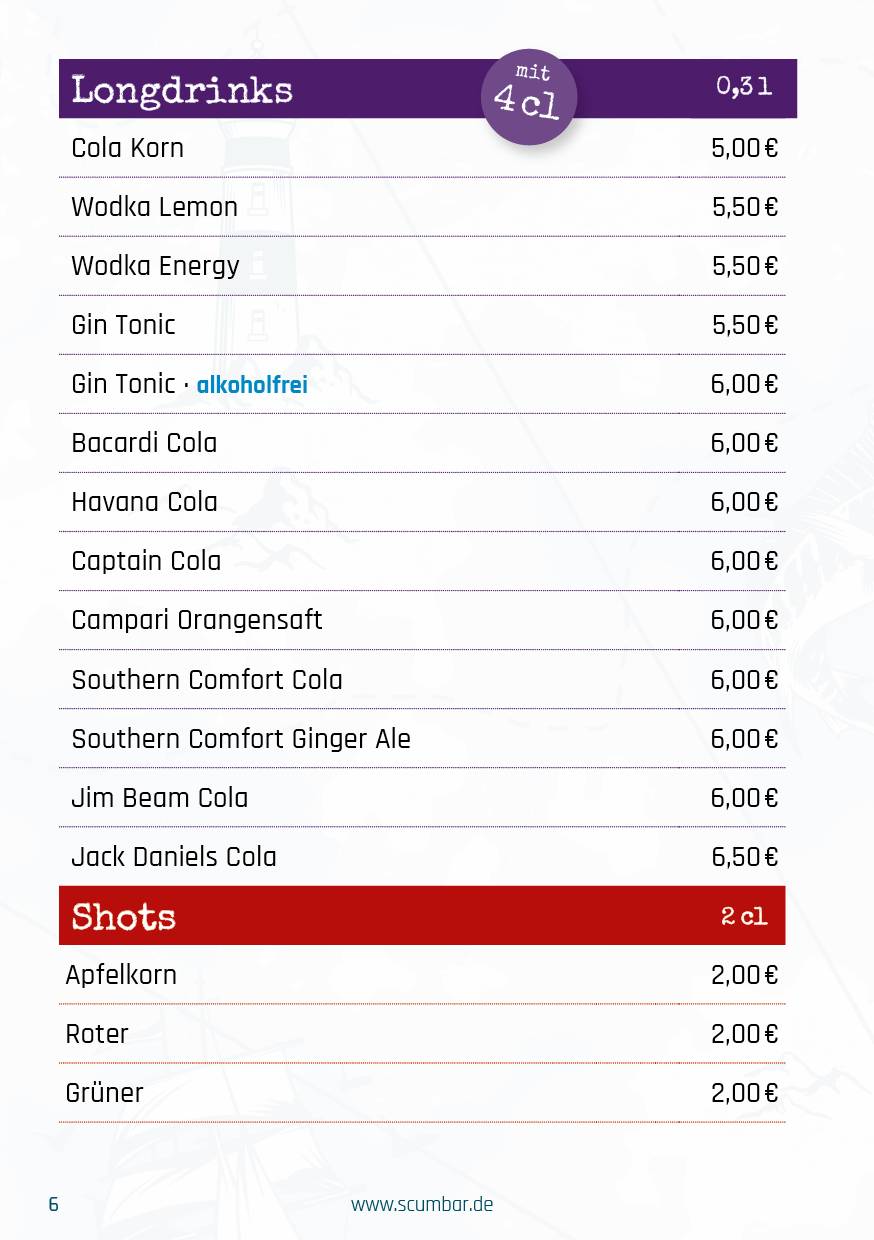 Menu de Scum Bar