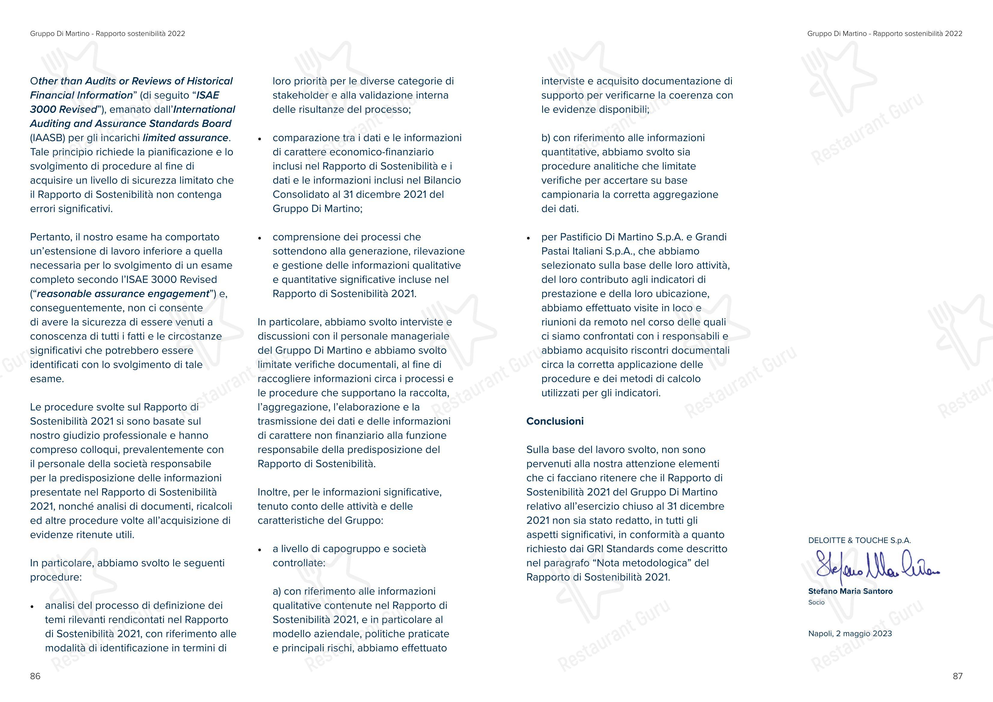 Sea Front Di Martino Pasta Bar in Napoli - Menu