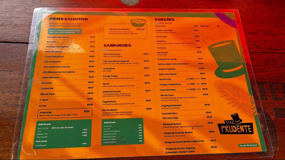 Seu Prudente cardápio