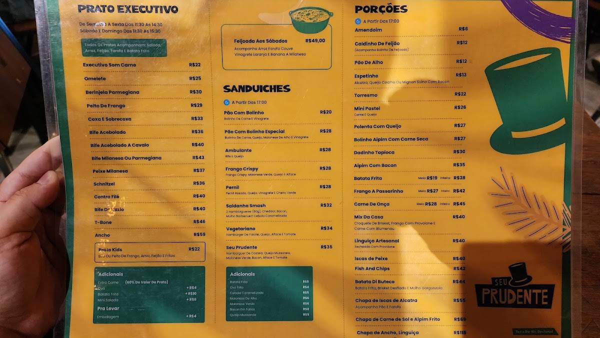 Seu Prudente cardápio