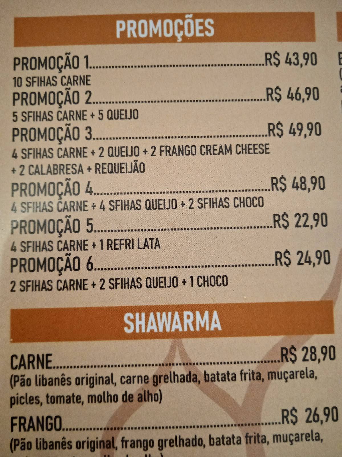 Sfiha Express cardápio