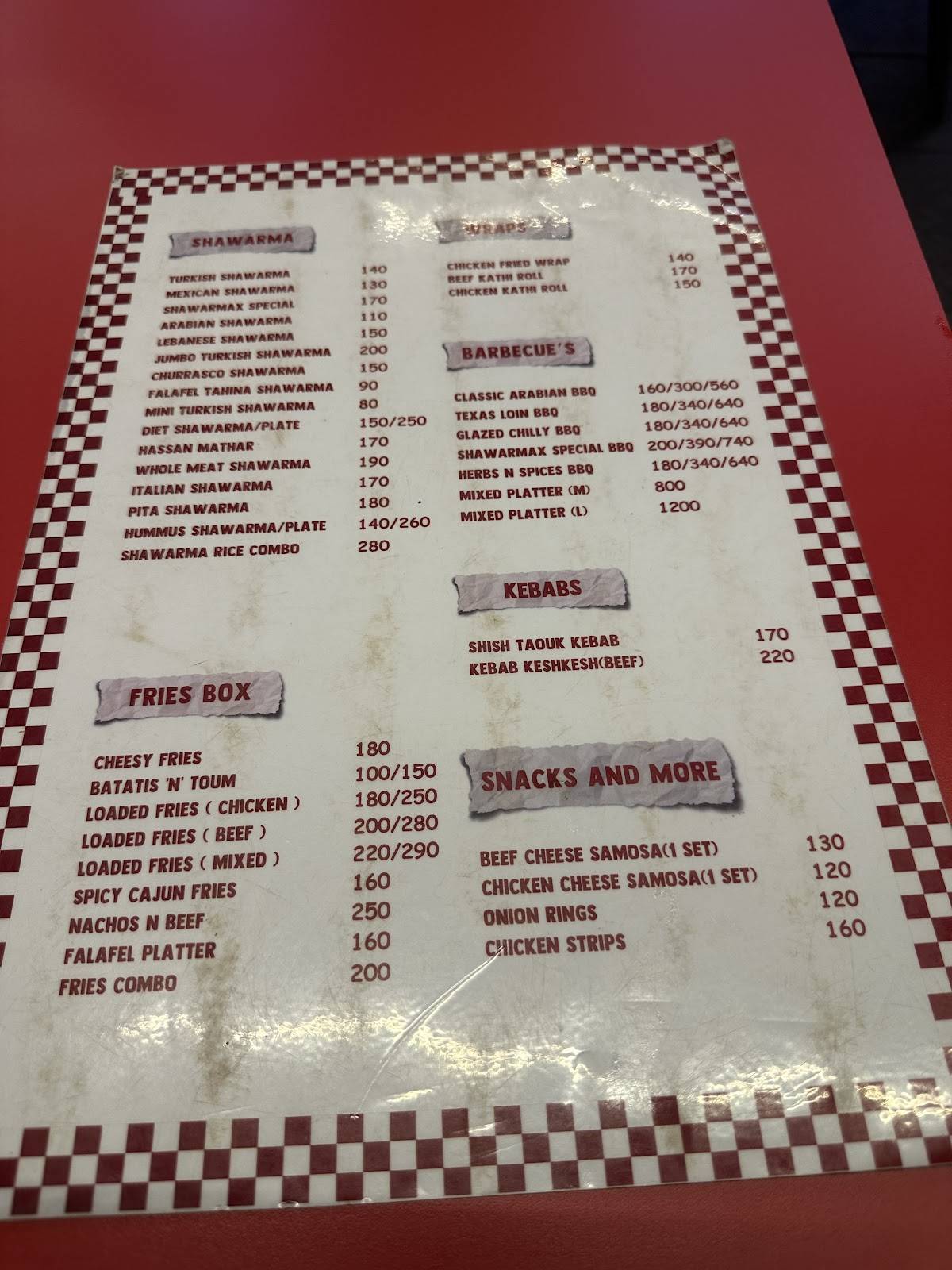 Shawarmax Edappal menu