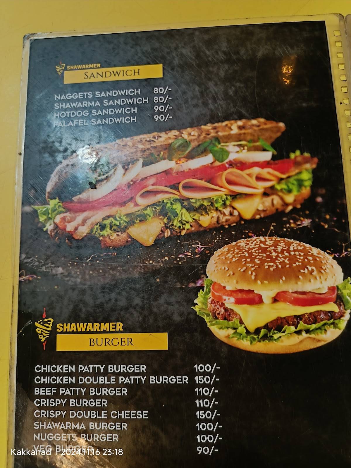 Shawarmer menu