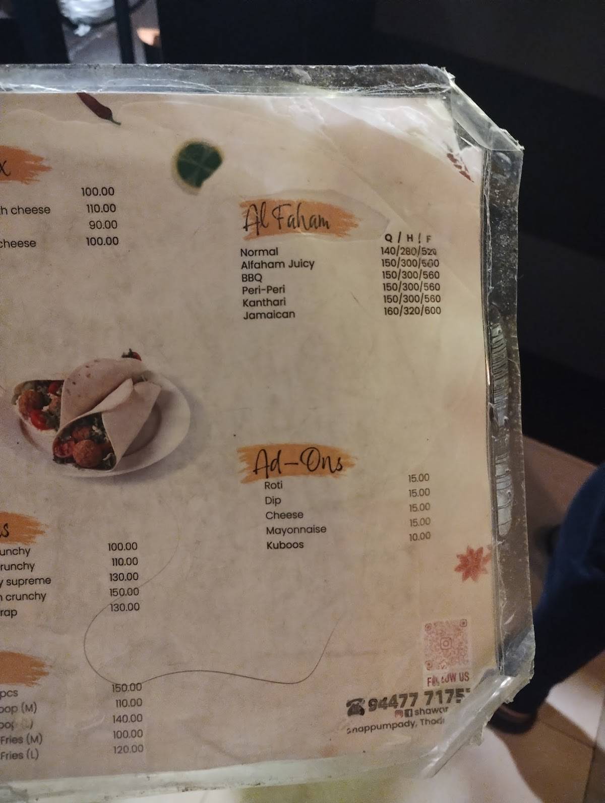Shawarmix Thodupuzha menu