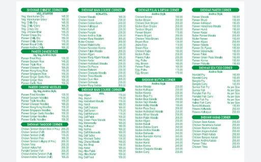 Shekhar Family Restaurant menu