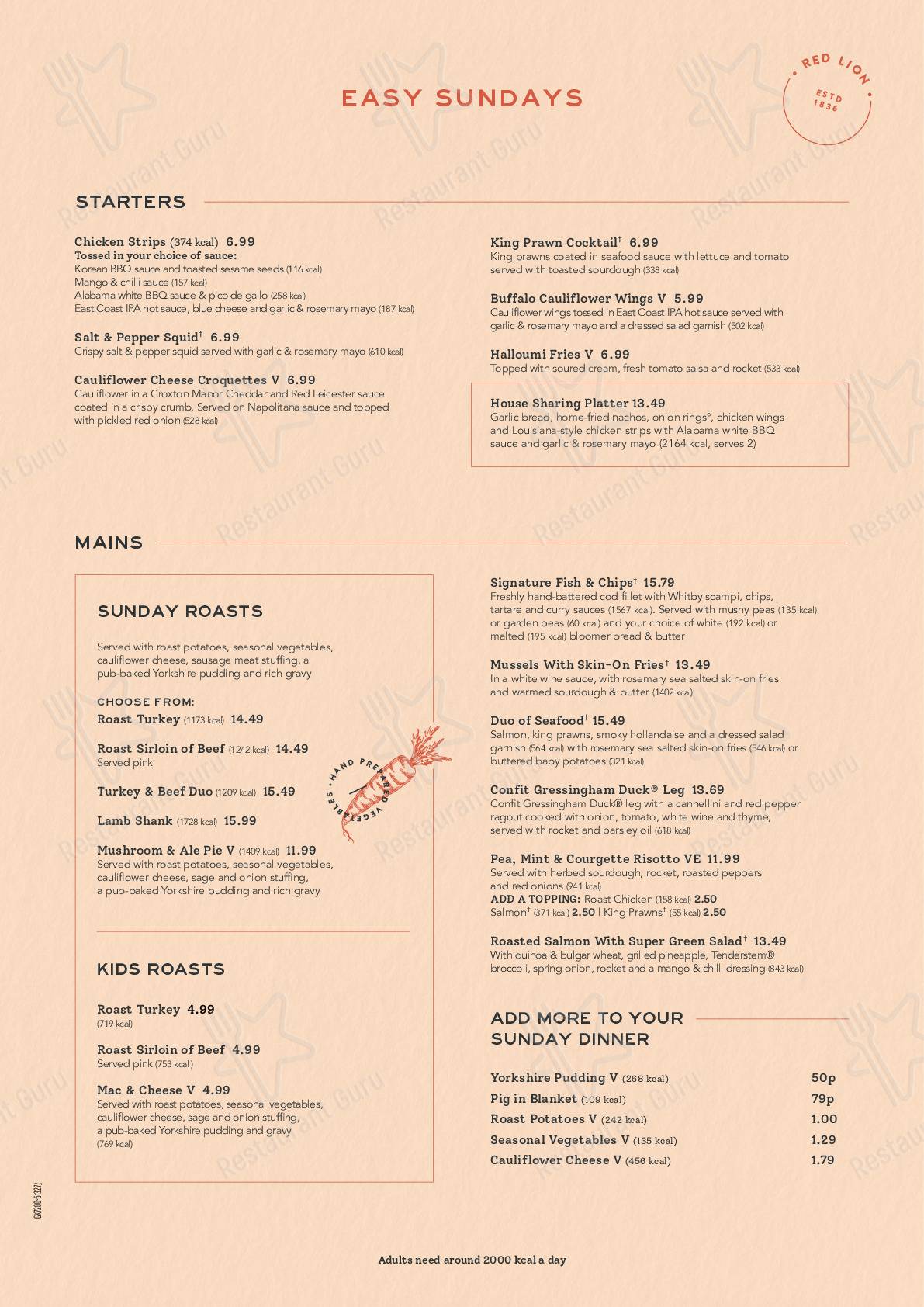 Menu at The Robin Hood pub & bar, Sheringham