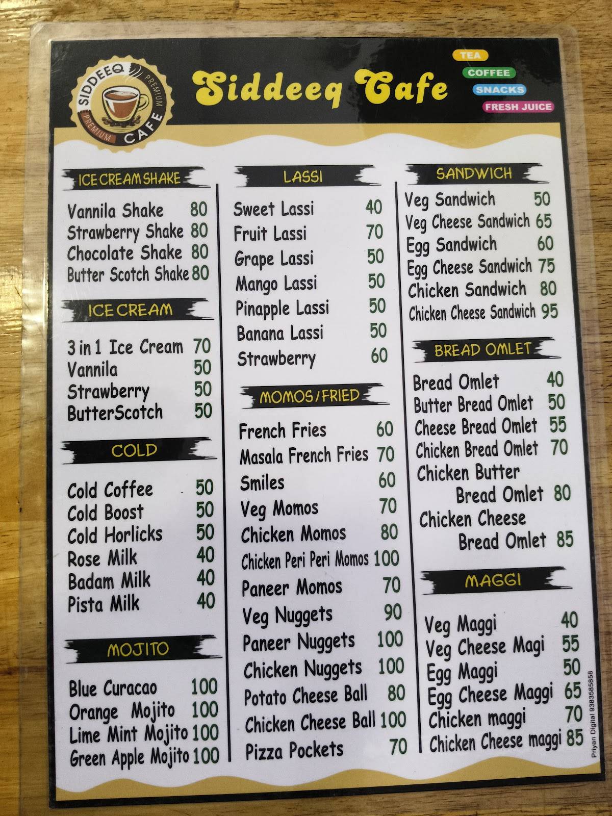 Siddeeq menu