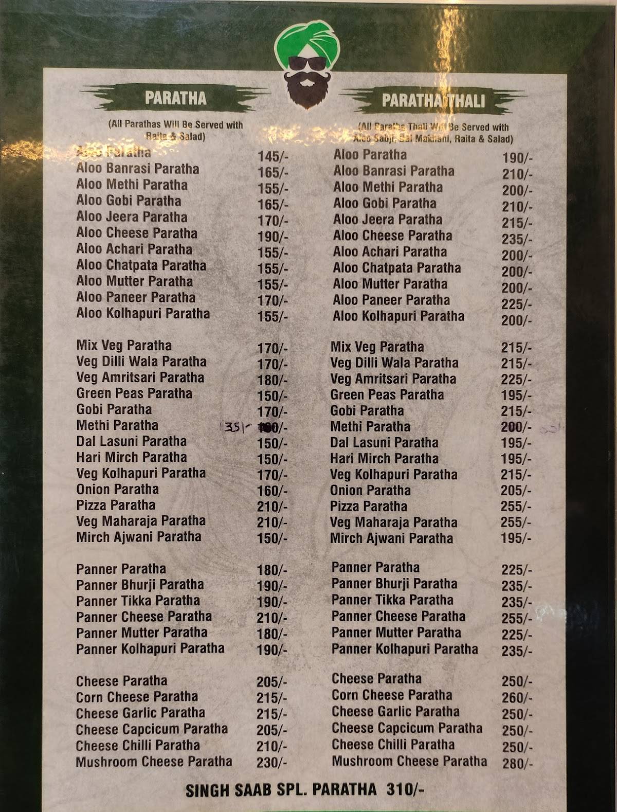 Singh Saab The Paratha House menu