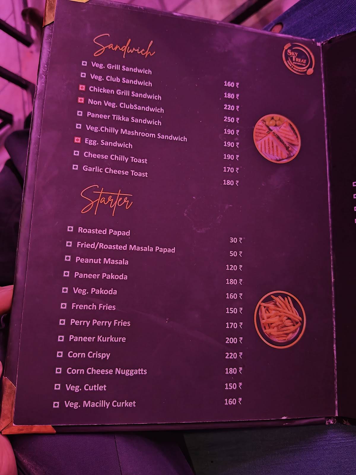 Sky Treat Cafe & Restaurant menu