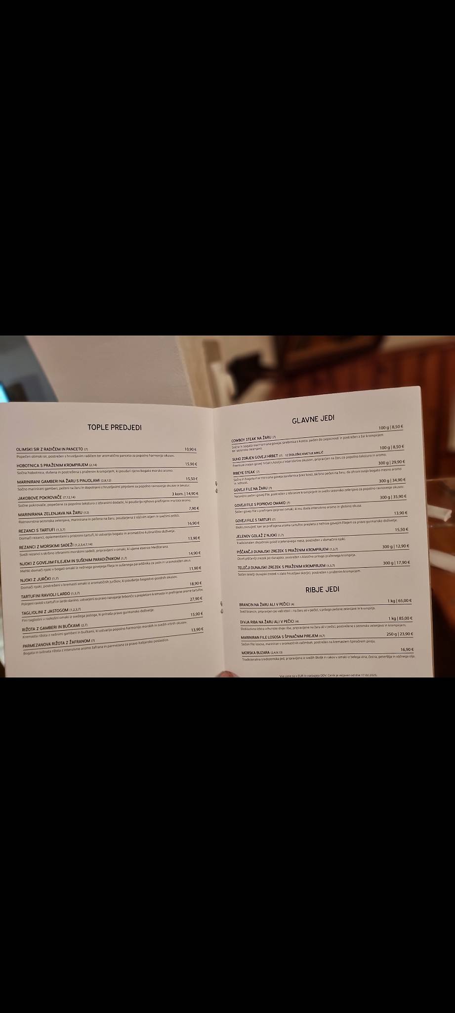 Menu di Slavkov dom 