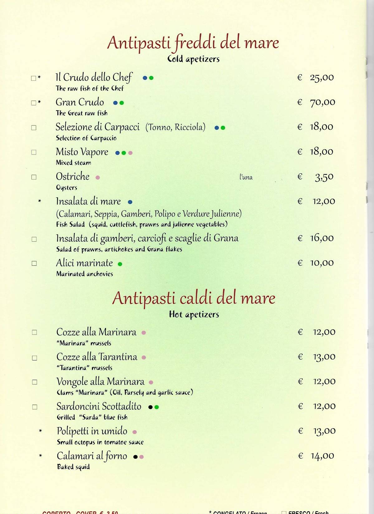 Menu di Sloppy Joe's 