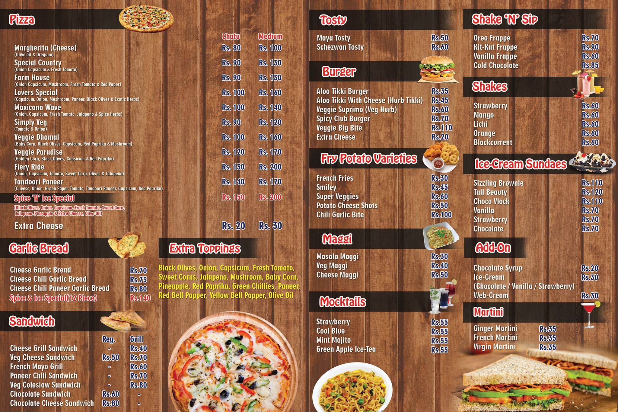 Spice n Ice cafe menu