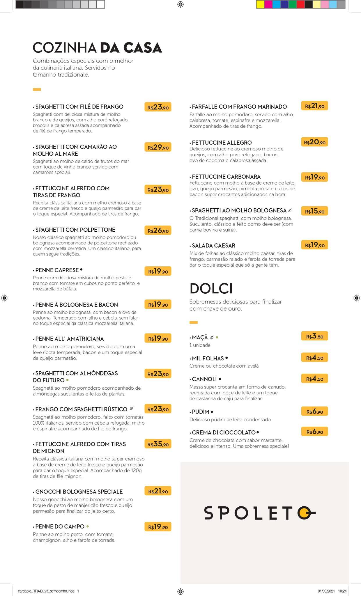 Restaurante Spoleto cardápio